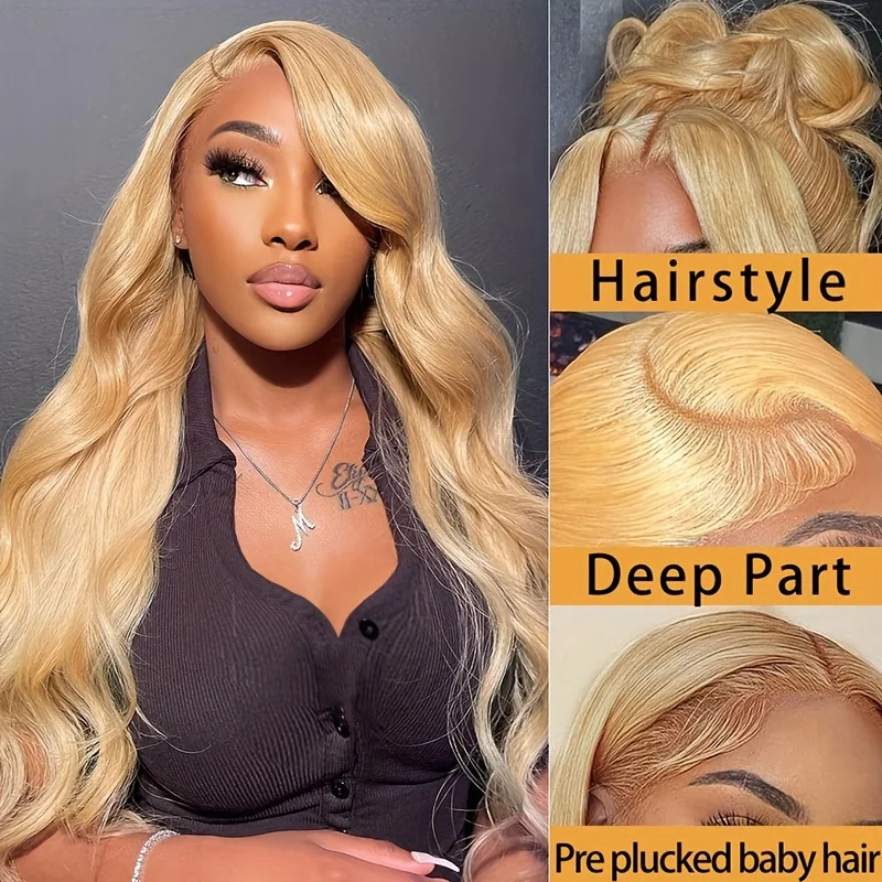 27# Honey Blonde Body Wave Lace Front Wig 13X4 HD Transparent Lace Front Wigs Bleached Knots Brazilian Virgin Human Hair Wig