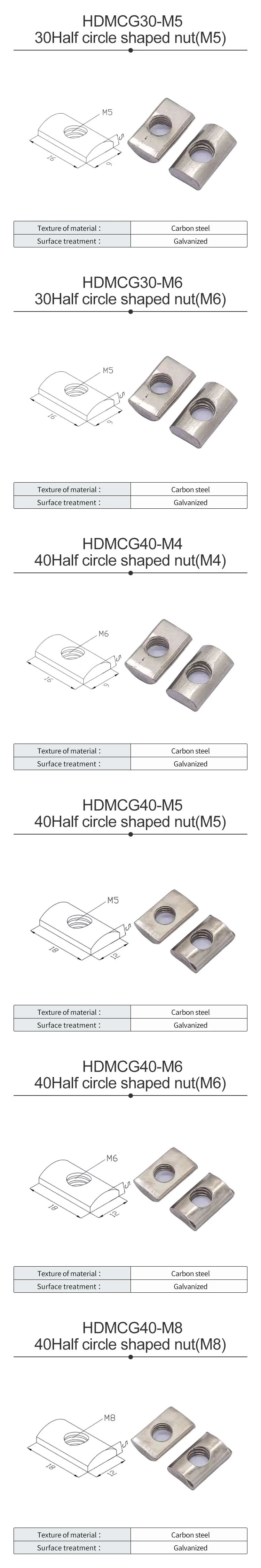 Aluminum Profile Fastening Accessories, Semi-circular Nut, M6 M8 High Hardness bar Nut for Aluminum Profile Rear Installation factory