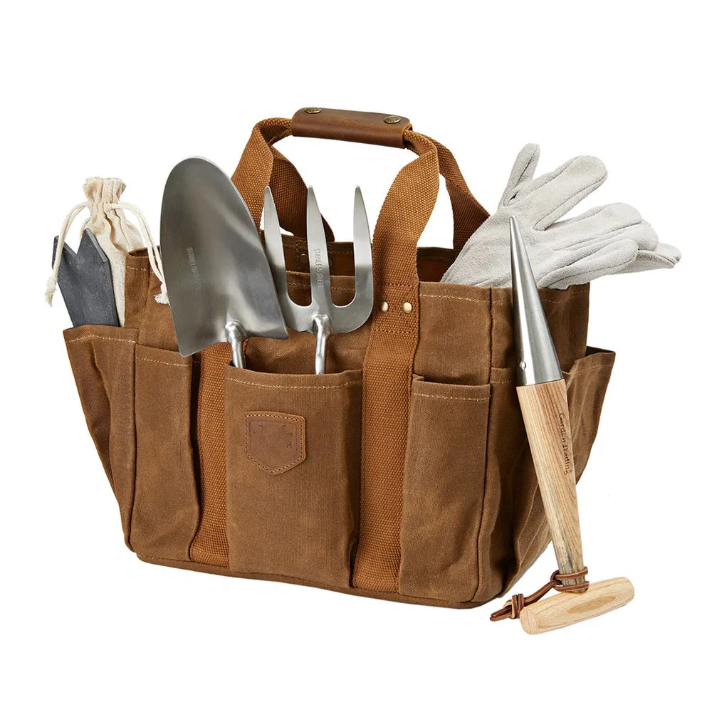 Premium Heavy Duty 16oz Waxed Canvas Gardening Supplies Carrying Tote