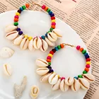 Hoop Natural Shell Tassel Pendant Earrings Seed Beads Beaded Big Hoop Earrings Shell Beaded Earrings