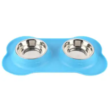 Wholesale Silicone anti-slip double bowl dog cat bowls 304 stainless steel pet bowl
