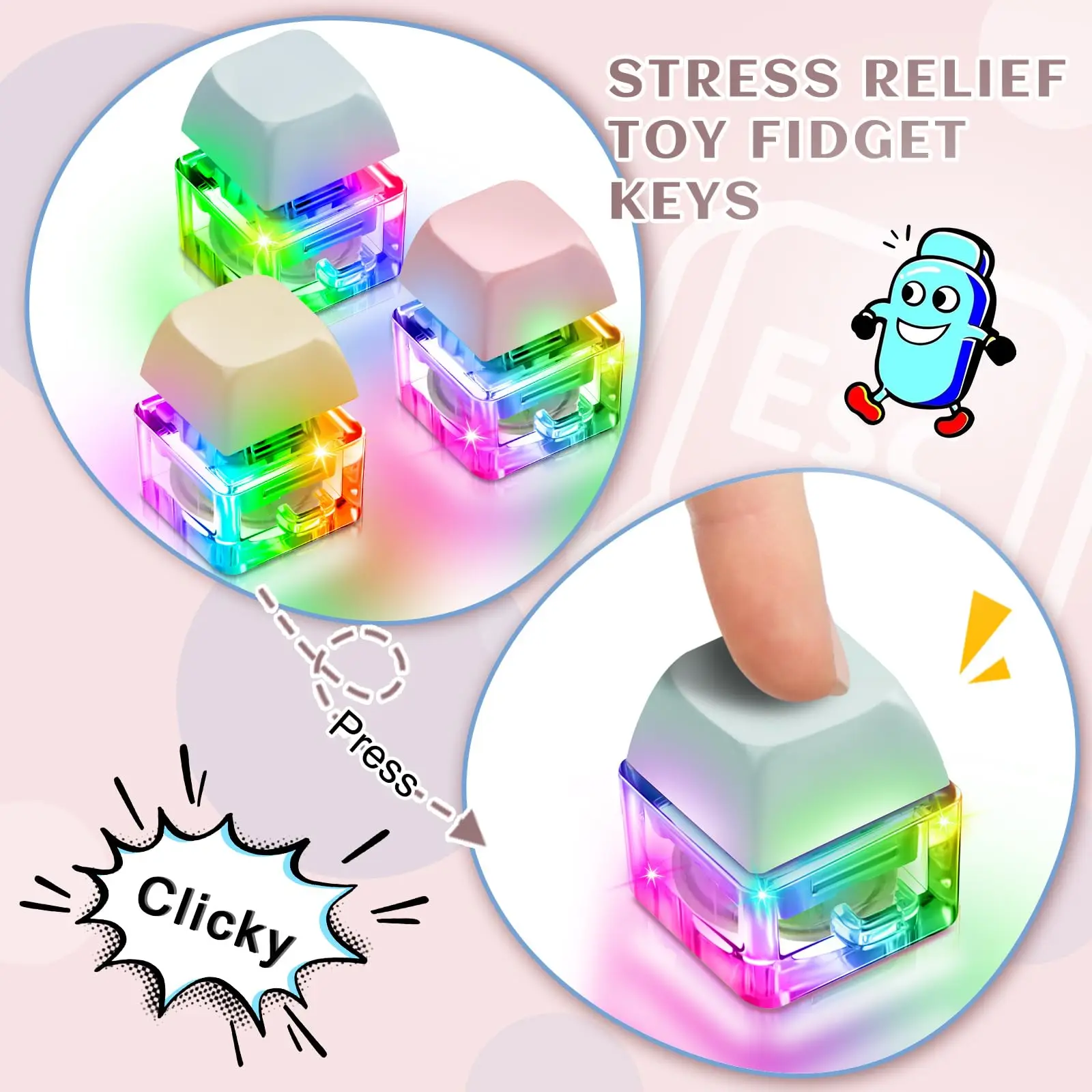 Creative Stress Relief Pendant Toy Keycap Fidget Keychain for Kids & Adults Pinch, Vent, Relax & Relieve Anxiety details