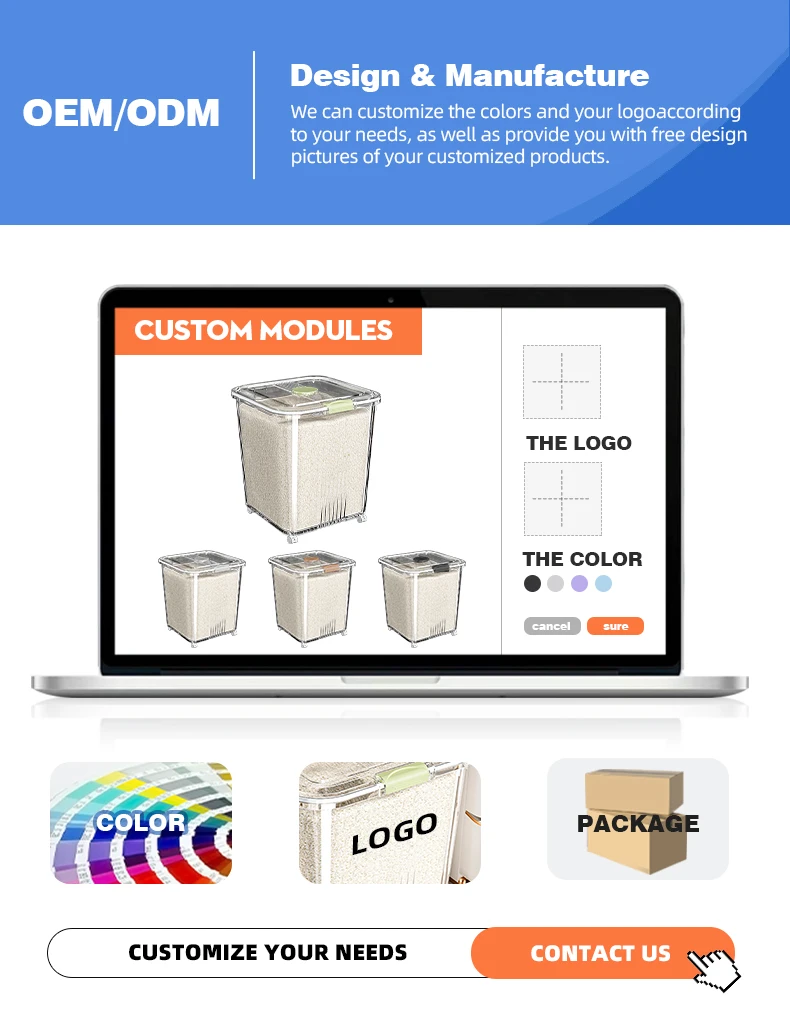 Wannuo 50L Large Capacity Rice Box Moisture-proof Insect-proof Grain Container Flexible Kitchen Rice Box with Wheels details