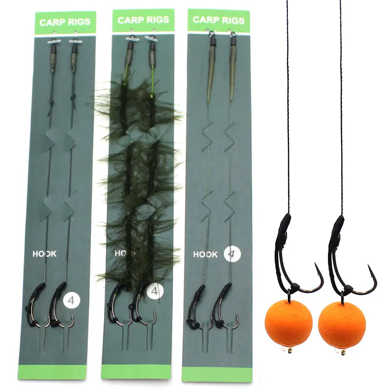 2Pcs Carp Fishing Accessories Ready Made Hair Rigs with Hook and Weed Line 