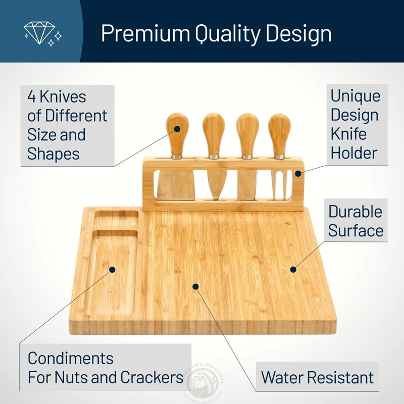 Hot Serving tray Wood Bamboo Cheese Board Set with Cutlery In Slide Out Drawer Cheese Platter Cutting Board wholesale