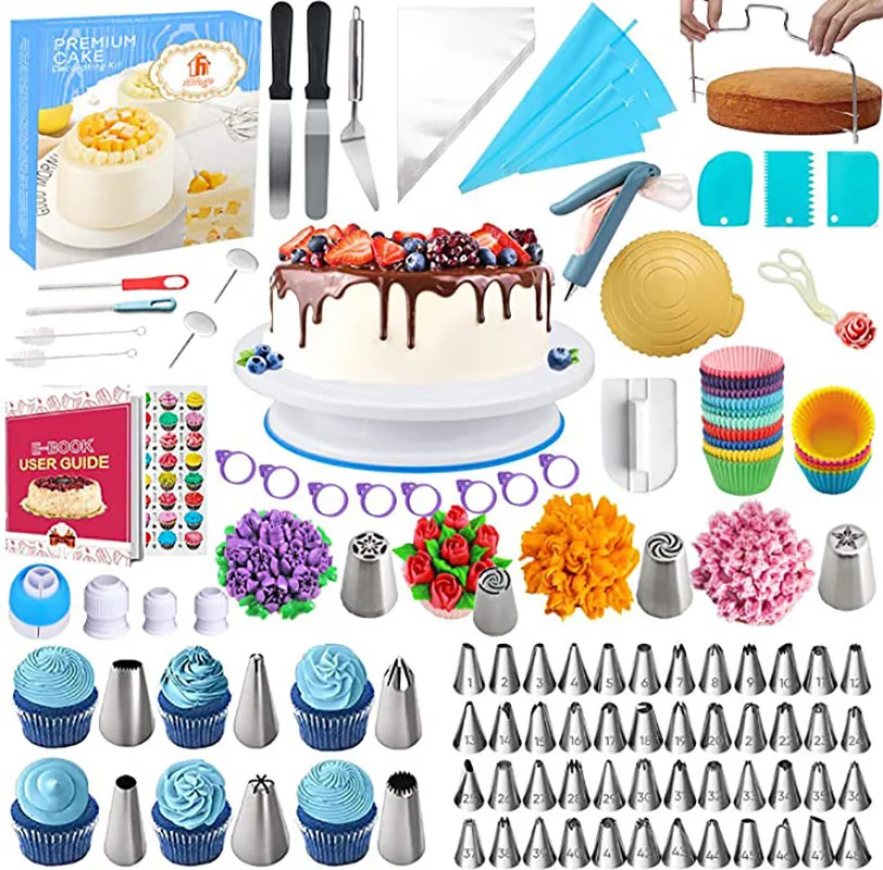 Kitchen 117 pcs plastic stainless steel icing piping nozzles tips baking pastry accessories tools supplies cake decoration kit