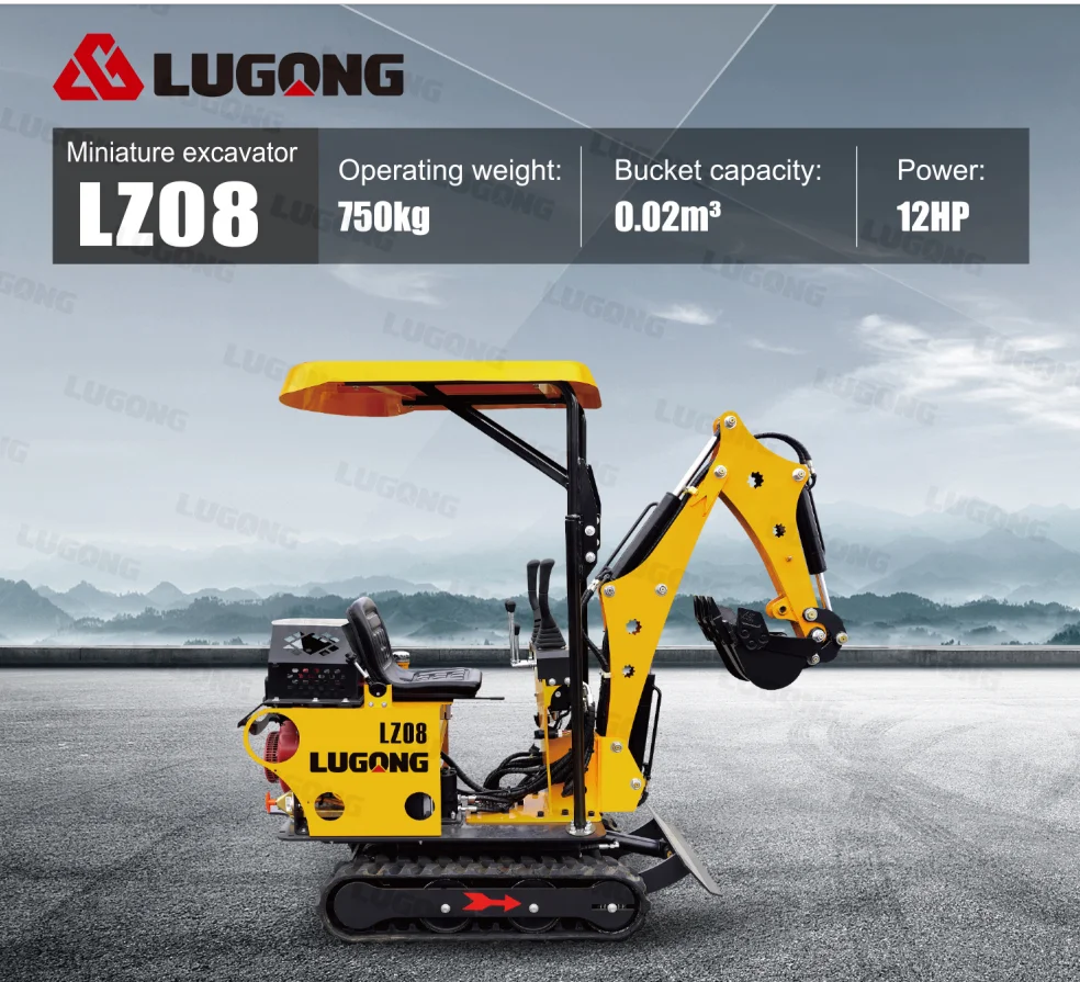 Lugong Lz08 Mini Excavator Bucket Crawler Towable Excavator 0 8ton