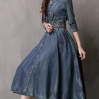 2022 Spring Embroidered Belt Waist Irregular Denim Skirt New Mid-sleeve Retro Long Jean Dress Denim For Women