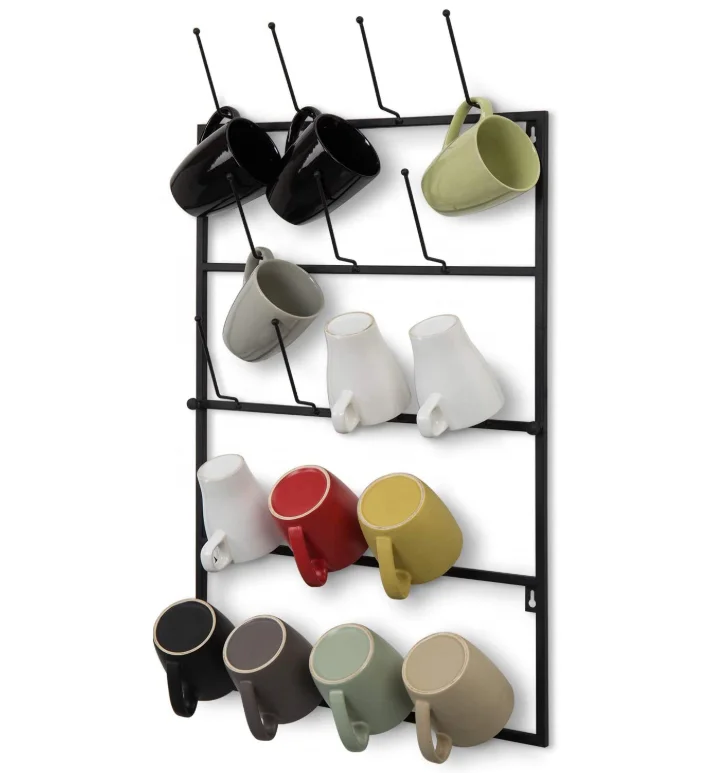 Black Metal Wall Mount Coffee Cup Storage Organizer Hook Display Hanger