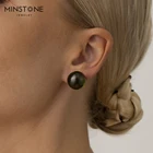 Earrings MINSTONE JEWELRY Olive Green Zircon 925 Sterling Silver Post Fashion Earrings