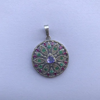 Jewelry Manufacturer Natural Tanzanite Emerald Stone Pave Real Diamond Necklace Sterling Silver Pendant Wholesale Factory Price