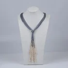 Pearl Necklace Fashion Elegant Blue Gray Freshwater Rice Pearl Long Necklace For Women