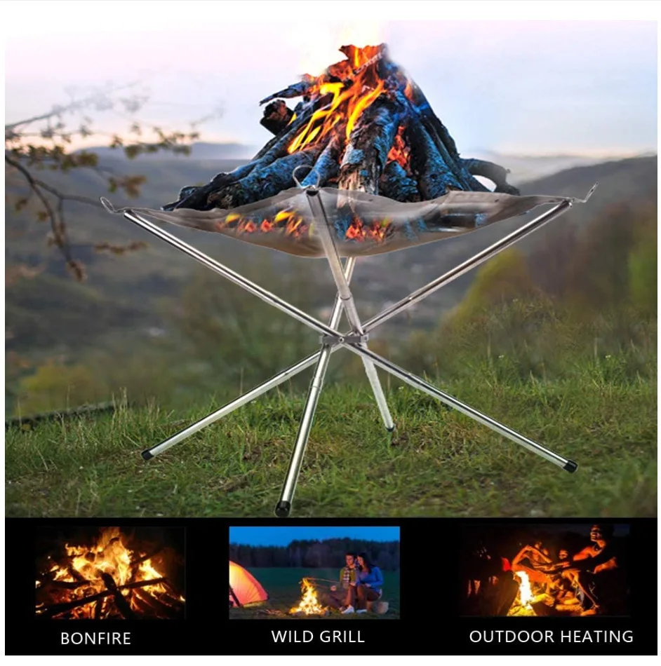 Outdoor Camping Wood Holder Stainless Steel Metal Mesh Fire Pit Holder Wood Burning Fire Pit