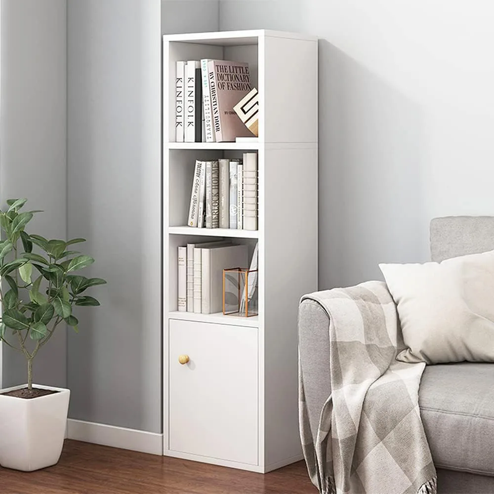 product modern white storage cabinet for home office living room 4 open shelves with lattices door cubes bookshelf tower rack-4