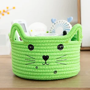 HUAYI 2024 New  cotton rope woven mini food storage basket Cat ear basket  for home restaurant hotel