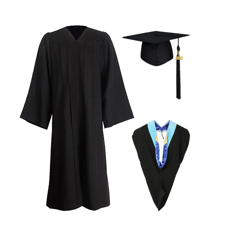 University Unisex Black Economy Bachelor Graduation Cap Gown Robe With Hood manufacture
