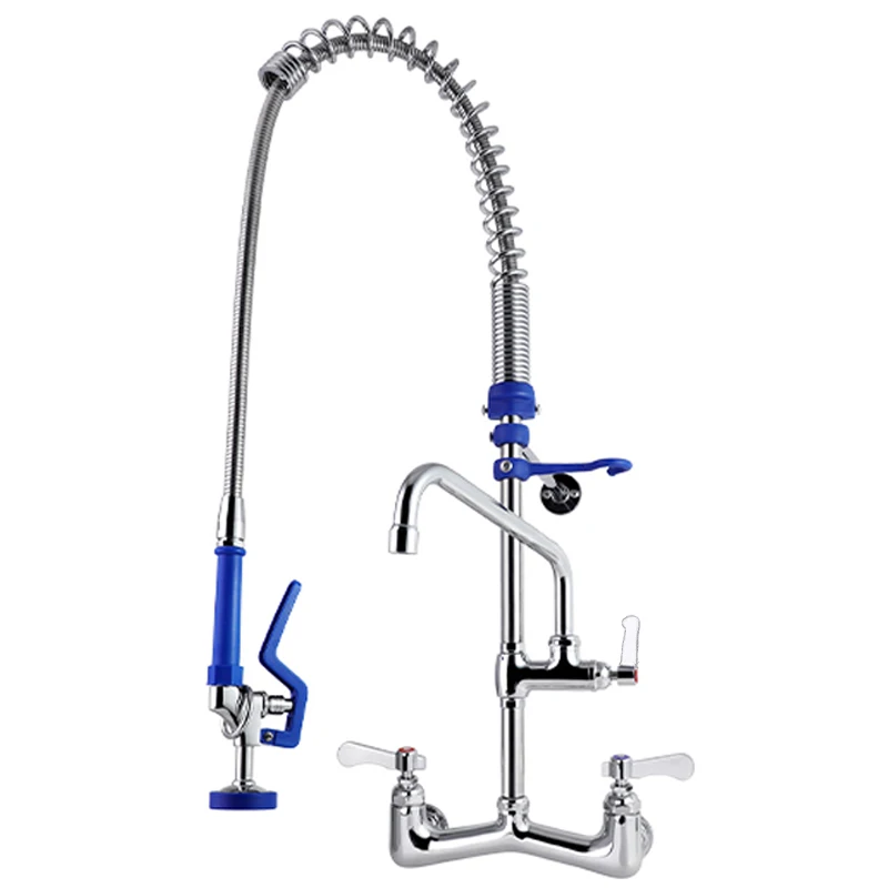Commercial Restaurant Kitchen Mixer Faucet Dual Handle Wall Mounted Pre-Rinse Sprayer Short Type for Efficient Cleaning factory