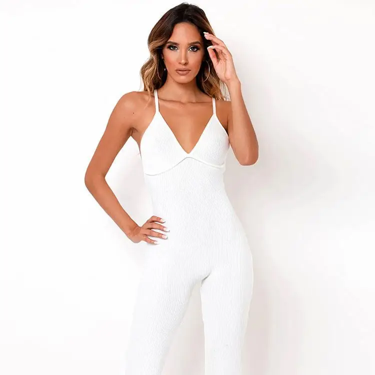Casual Sport Fitness Streetwear Female Jumpsuit Sexy Neck Backless Skinny Elastic Jumpsuit Women Yoga Outfit