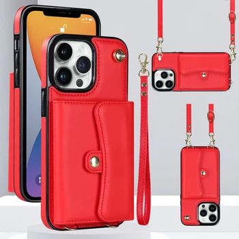 TPU Leather Crossbody Wallet Case with Kickstand Business Design Multiple Card Slots for iPhone 11 12 13 1415 16