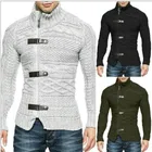 Sleeves Winter Leather Button Long Sleeves Custom Winter Knitted Cardigan Sweater For Men