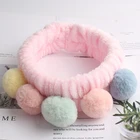 Wash Headband Fuzzy Ball Pompoms Spa Headband Women Cute Colorful Plush Hair Band For Washing Face/