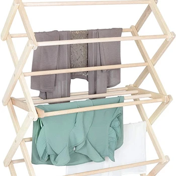 big portable 3 tier folding collapsible space saving heavy duty built clothes shoes wood outdoor door laundry drying rack