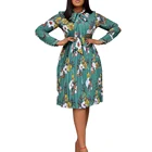 Long Skirt Women's Printed Long Sleeve Autumn Winter Dress Temperament Pleated Skirt