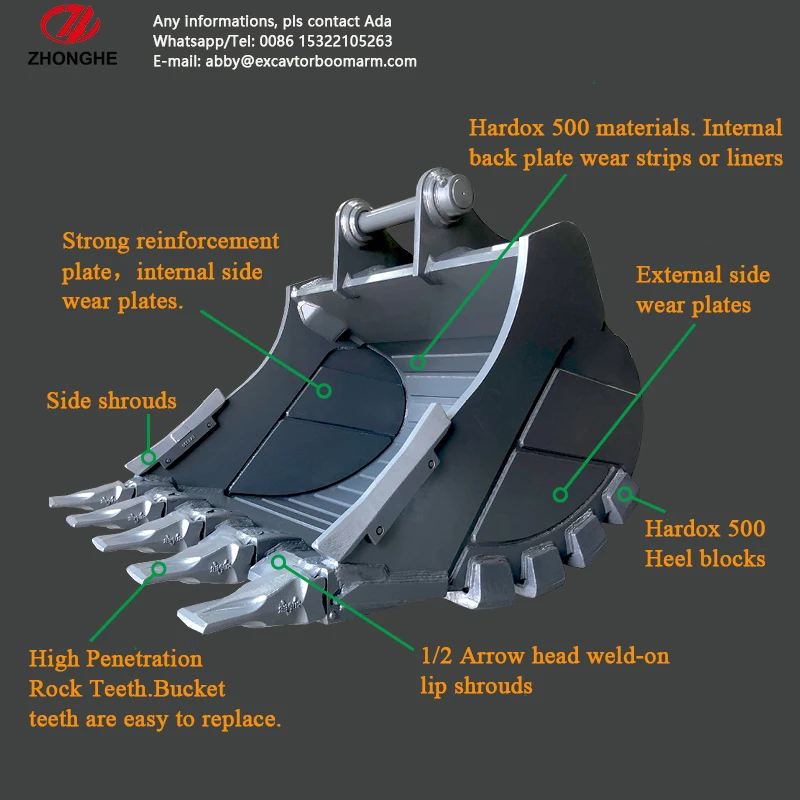 Heavy-Duty Excavator Rock Bucket with Q355B+NM Material 1500 Weight and 3 Months Warranty