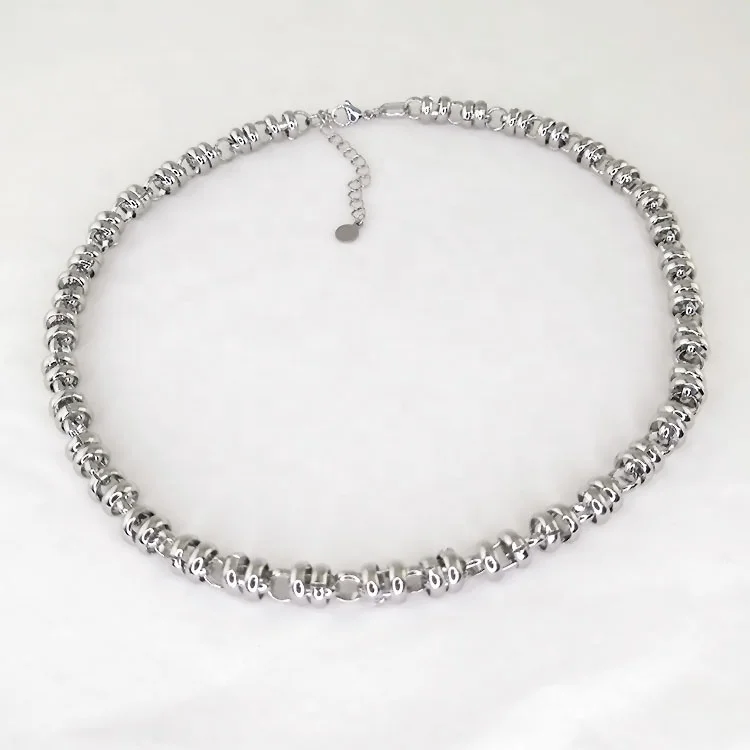 Latest High Quality 18K Gold Plated Stainless Steel Jewelry Wide Ring Chain Circle chain Necklace P203181