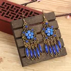 Stone Earrings Ethnic Style Retro Alloy Luxury Female Fashion Multicolor Stone Yunnan Small Flower Earrings