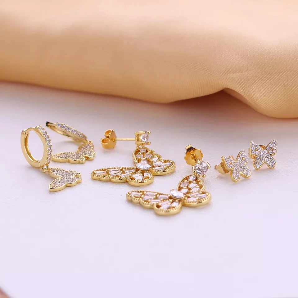 Luxury Crystal Cubic Zircon Pearl Hoop Earrings 18K Gold Plated Evil Eye Hamsa Jesus Butterfly Dangle Stud Earring With Cross