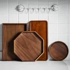 Wood Wooden Tray Rustic Style Eco-friendly Octagon Round Shape Acacia Walnut Wood Serving Tray 30x20x3cm