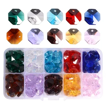Lot 100pcs Glass Octagon Beads Colorful Crystal Chandelier Parts Replacement Beads DIY Lamp Hanging Pendant