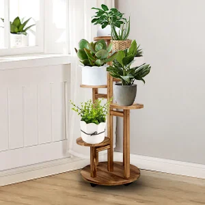 product wooden plant pot bottom with wheels decorative flowers stand wreaths and plants flower rack for home garden indoor outdoor-15