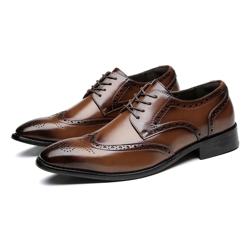 Wholesale Classic Flat Pointed Gentlemen Leather Hoes ummer Autumn Black Brown Fashion Hoes for Boys Youth height-increasing,2 Pairs