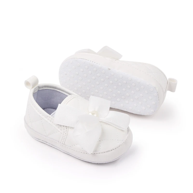 Soft Soled Big Bow Infant Shoes Diamond Check PU Leather Shoes 0-1 Year Old Baby Girls Walking Shoes manufacture