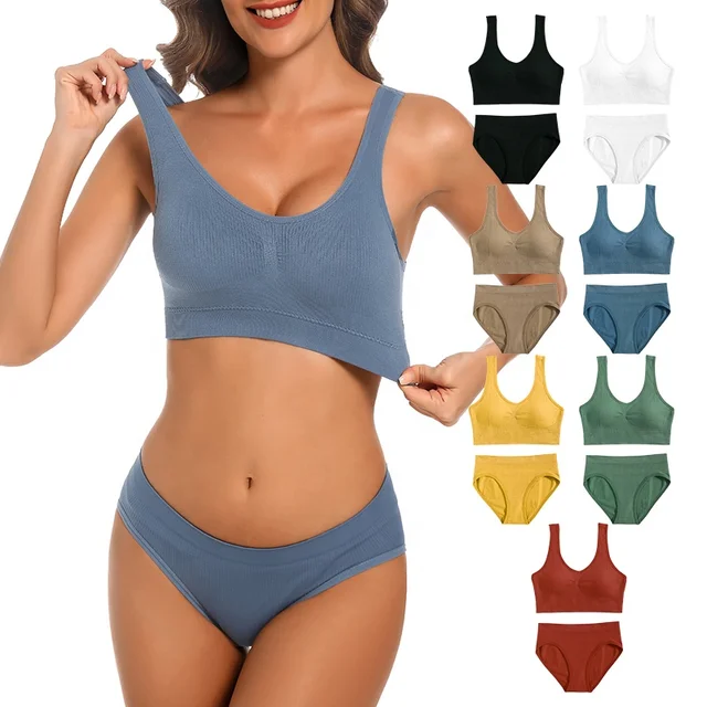 Women Seamless Bra Set Sexy Lingerie Set Comfortable Underwear Fitness Crop Top Female Sports Bralette Removable Pads Chest pad