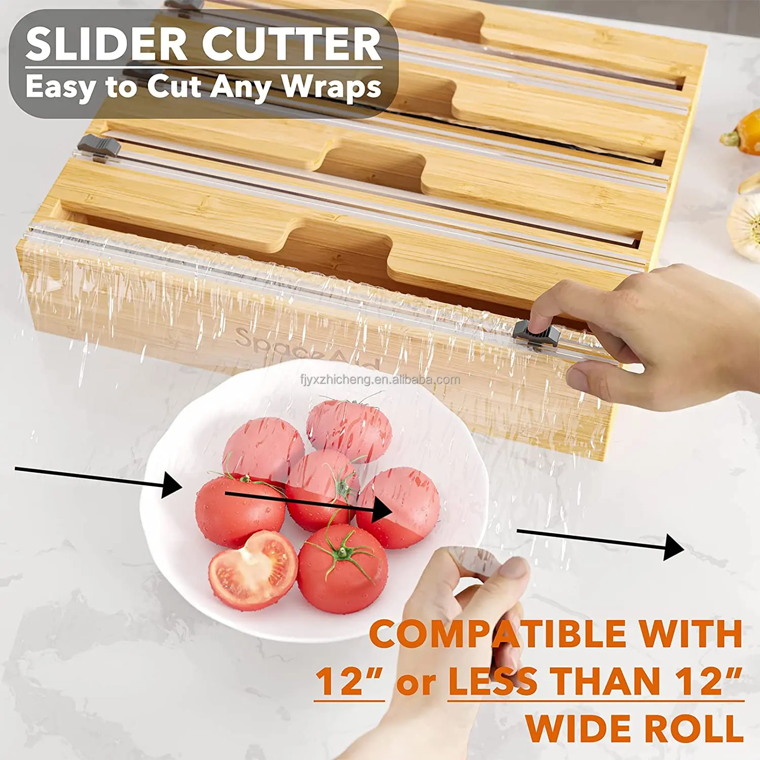 product 4 in 1 wrap dispenser with cutter and labels aluminum foil and wax paper dispenser for kitchen drawer bamboo rol-5