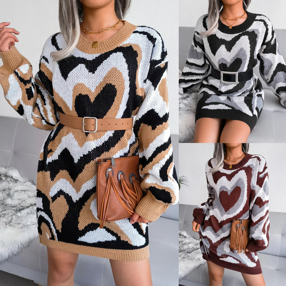 Casual Sweater Dress Collision Color 