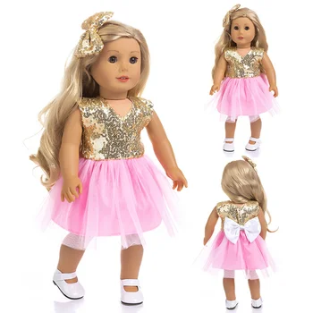 Fashion Gold Sequin Pink Gauze Skirt 18 Inch American Girl Doll Accessories Dolls Change Clothes Other Dolls & Accessories