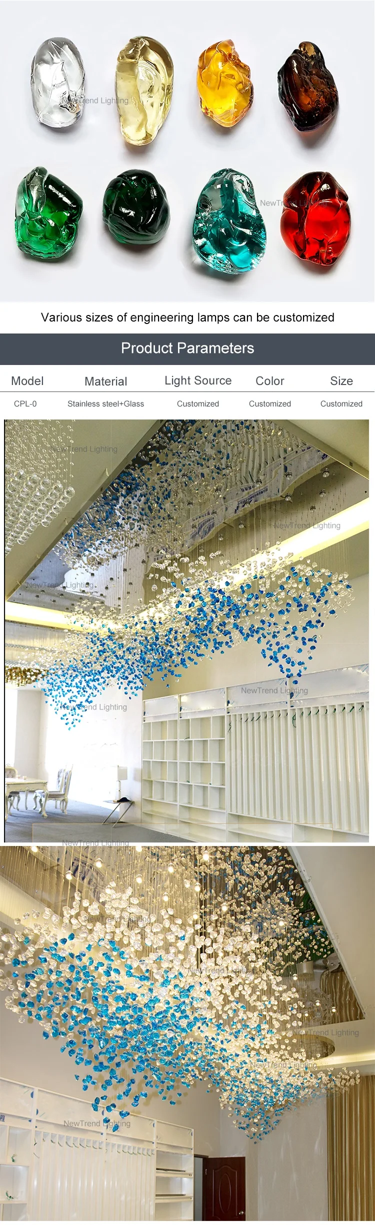 CPL-08 Modern Hotel Lobby Villa Decoration Large Project Luxury LED Glass Custom Chandelier factory