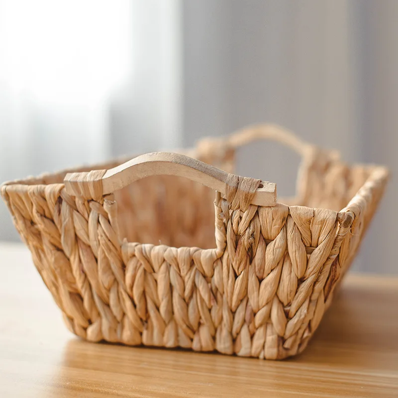 Natural Hand-Woven Water Hyacinth Organizer Kitchen Utensils Storage Basket Stand