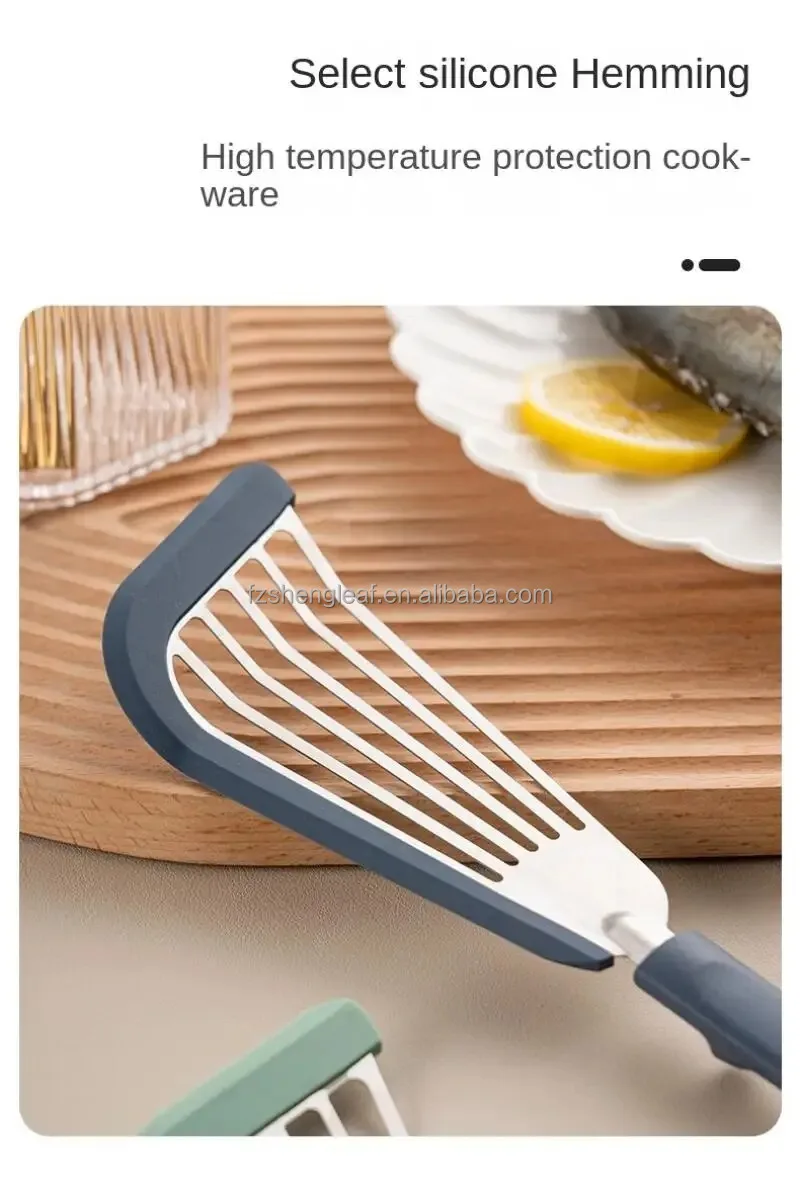 product luxury custom eco friendly kitchen non stick stainless steel silicone heat resistant spoons for frying pancakes eggs fish steak-8