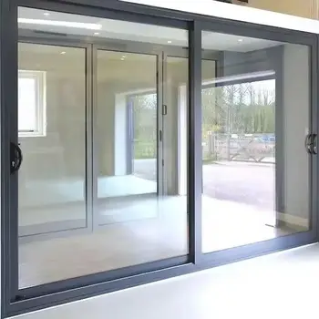 ALUFRONT NFRC Modern Double Glazing Glass Sliding Door Aluminum Entry for Villas Manual Opening Fiberglass Screen Netting