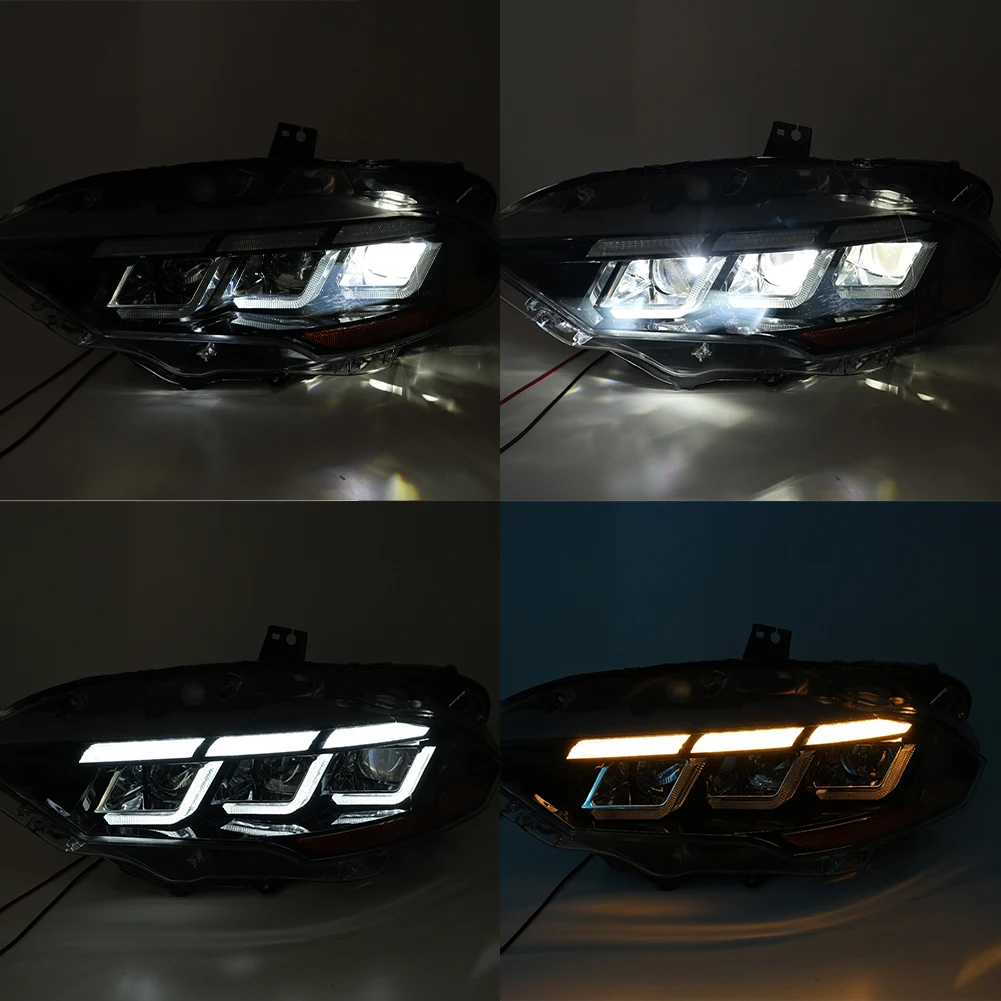 product headlight head light led 3 lens headlights head lamp for ford mustang headlamp three triple eye 2018 2020 plug and play-8
