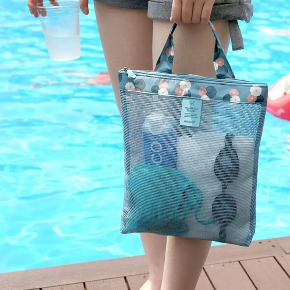 Large Mesh Beach Bag with Zipper Foldable Oversized Swim tote Bag for Beach Outdoor & Pool Bolsa de playa de malla