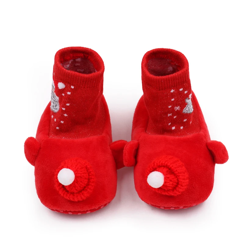 Christmas Solid Color Warm Cartoon Santa Snowflake and Fuzzy Woolly Hat Baby Warm Soft Soled Socks Shoes factory