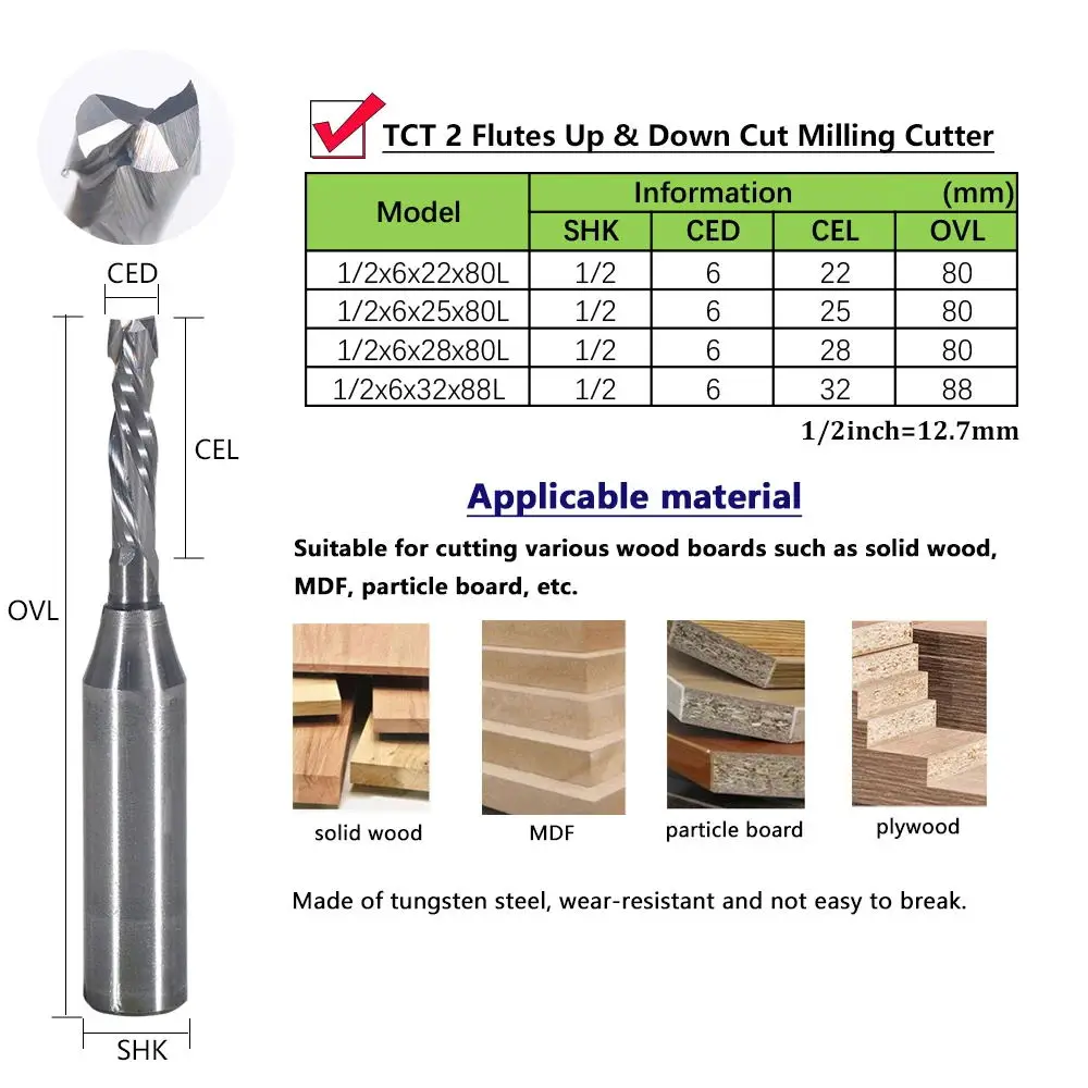 Hozly 1 2mm Shk Tct 2 Flutes Composite Milling Cutter Up Down Cut For