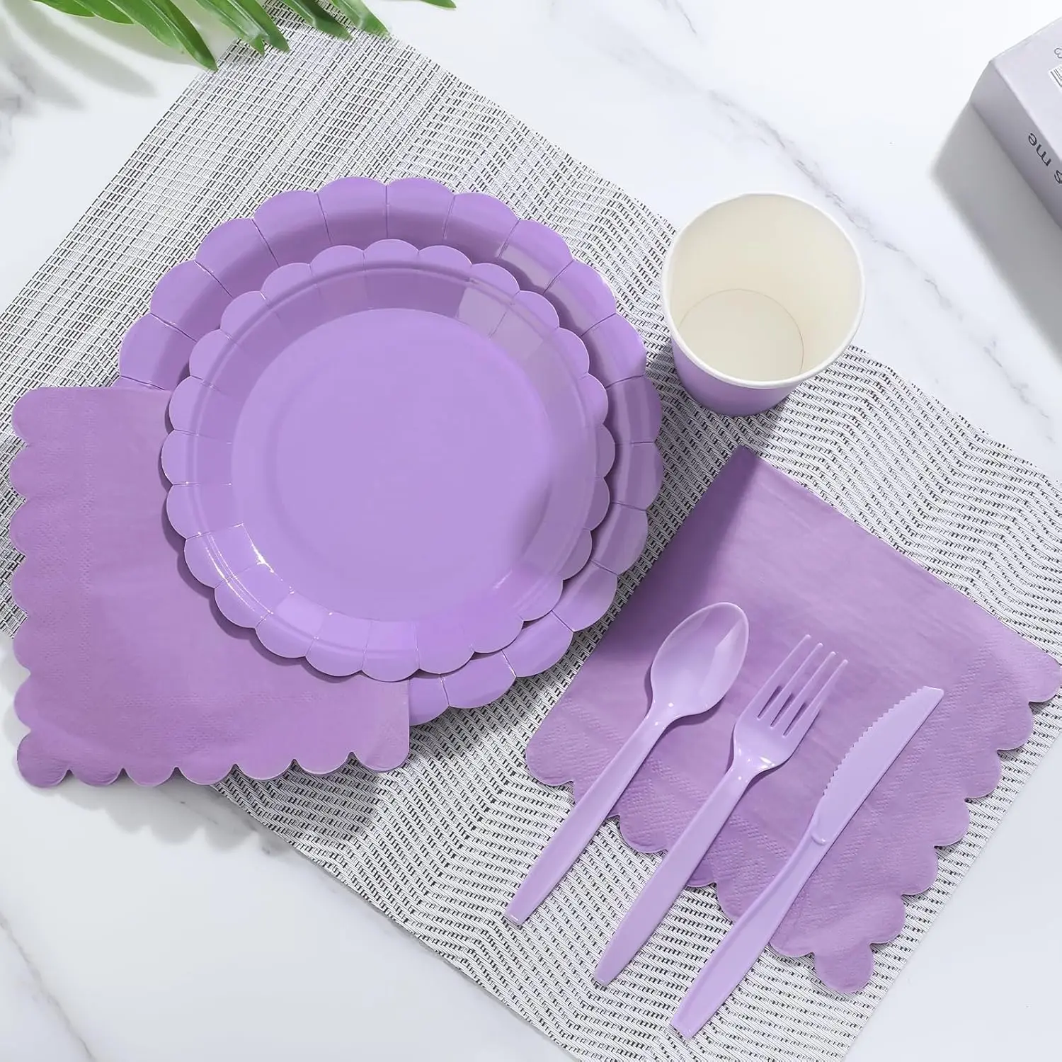 Solid color Party Tableware Set Purple Lace Edge Birthday Party Decorations Pure color Disposable Paper Plates And Cups