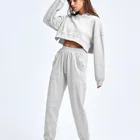 Hoodied Sports Loose Hoodied Sports Sweater Fashion Running Tops Crop 2 Piece Set Womens Workout Set